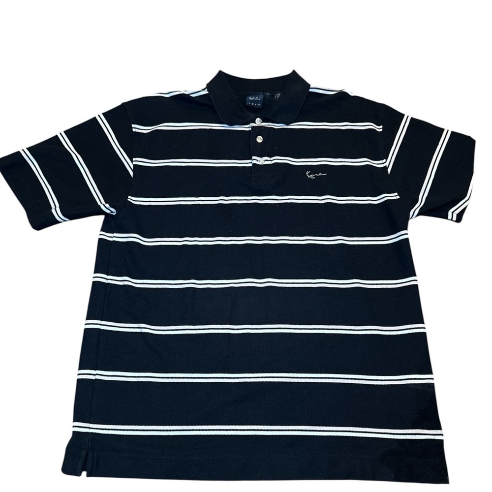 Vintage Karl Kani Gold Men's Striped Polo XL Y2K